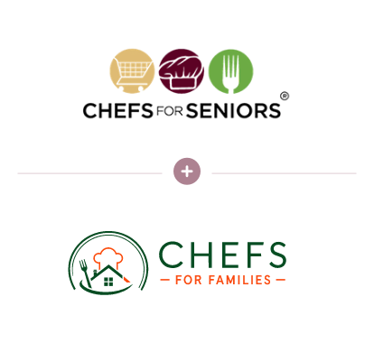 Chefs for Seniors and Chefs for Families logos joined by a plus sign